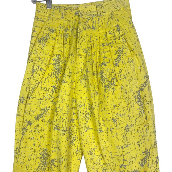 Retro Yellow Grey Splatter Pattern Pleated Deadstock 1980s Pants Via Satellite - Picture 2 of 8